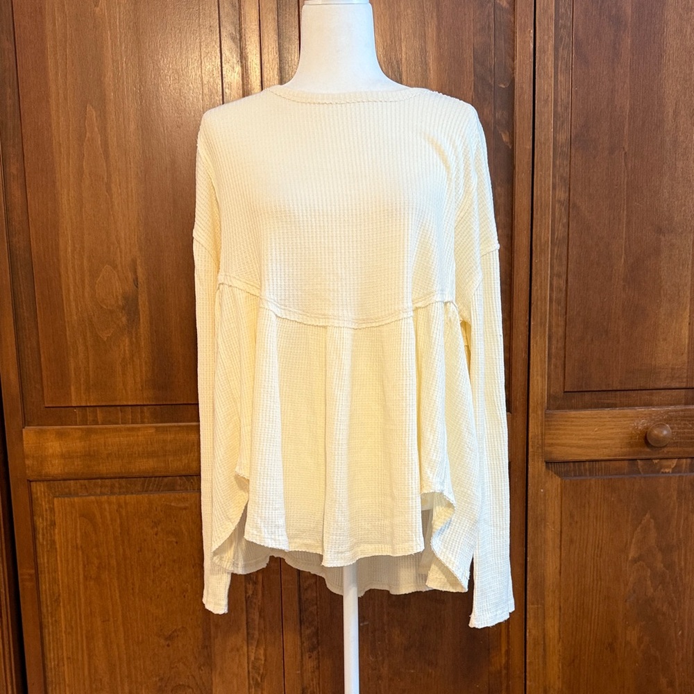 We The Free Cream Long Sleeve Waffle Knit Top NWOT